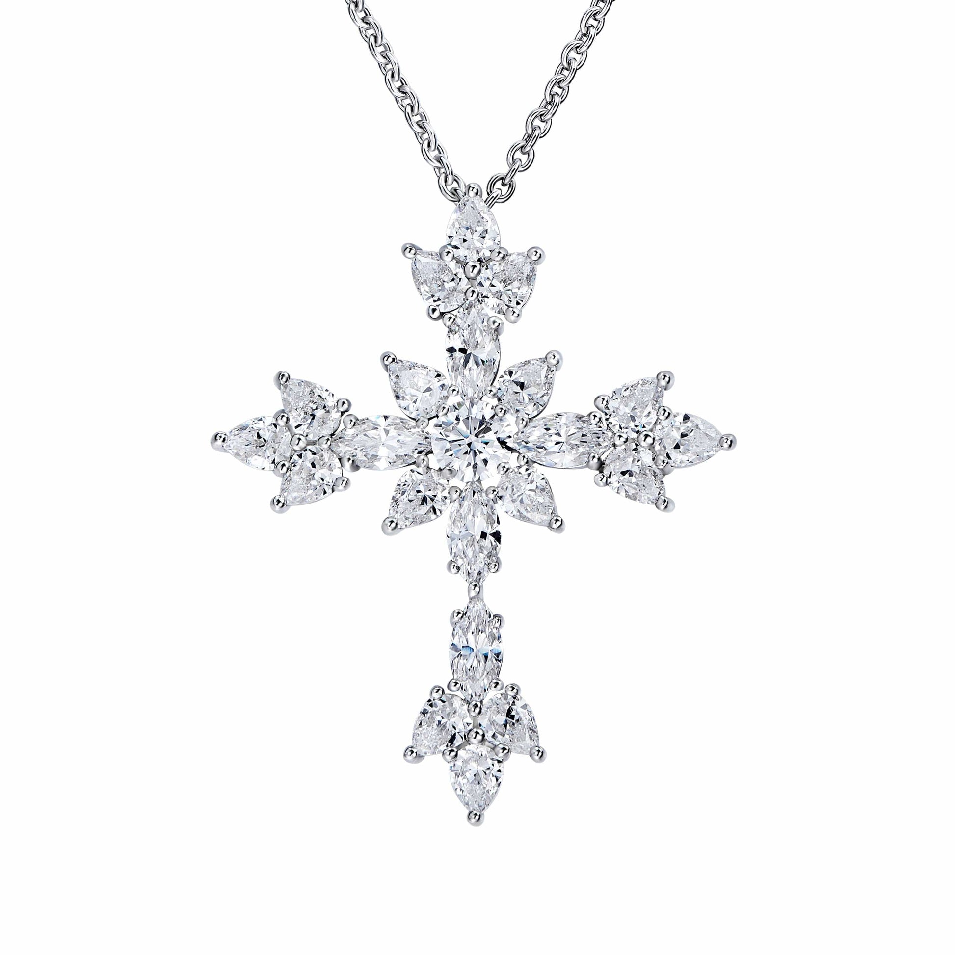 40+5cm / White gold Rochime  luxury fancy cut cross diamond pendant necklace  925 sterling silver custom zircon fine jewelry  for women