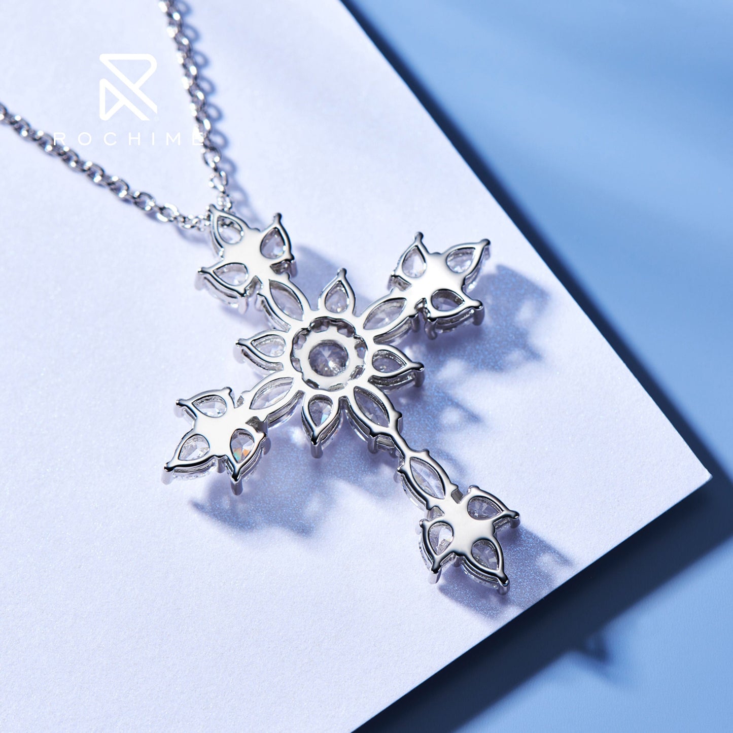40+5cm / White gold Rochime  luxury fancy cut cross diamond pendant necklace  925 sterling silver custom zircon fine jewelry  for women