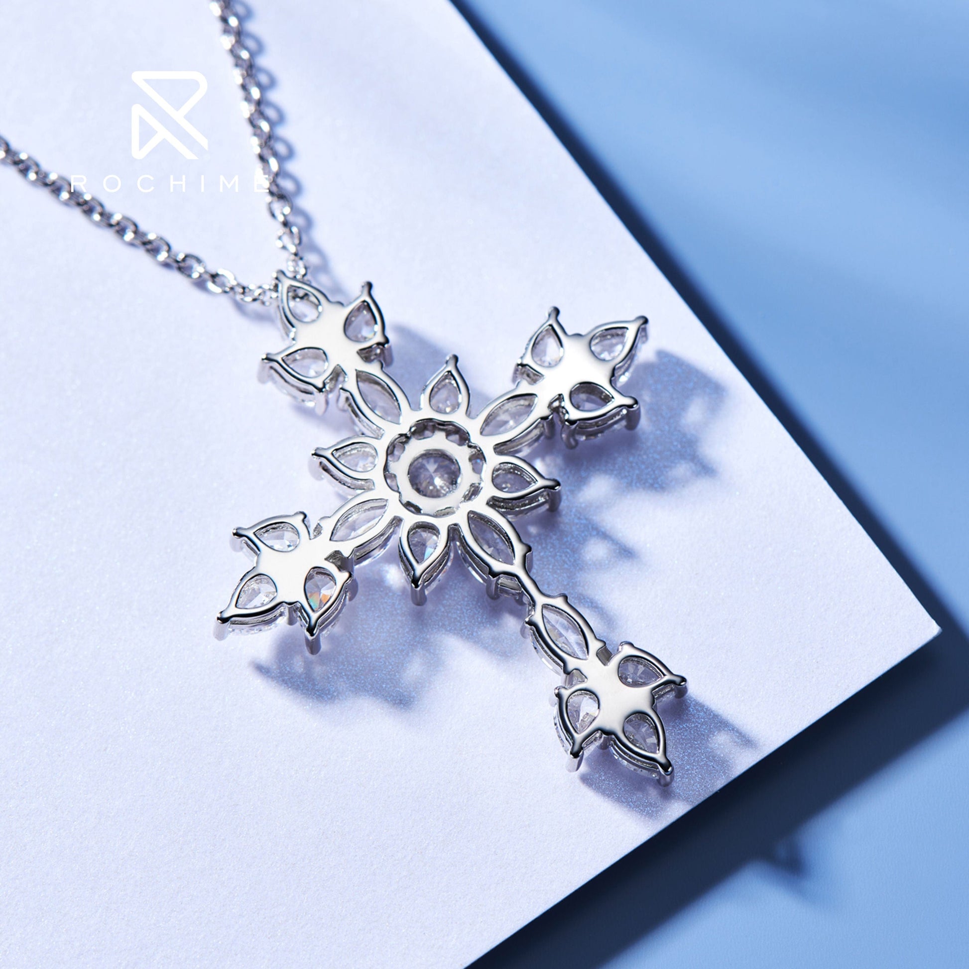 40+5cm / White gold Rochime  luxury fancy cut cross diamond pendant necklace  925 sterling silver custom zircon fine jewelry  for women