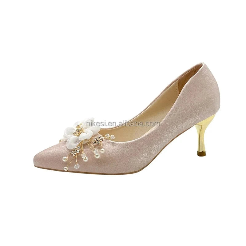 40 / champagne 6cm\ Wholesale custom women's sandals high heels temperament shoes women's wedding pointy metal decoration dress shoes