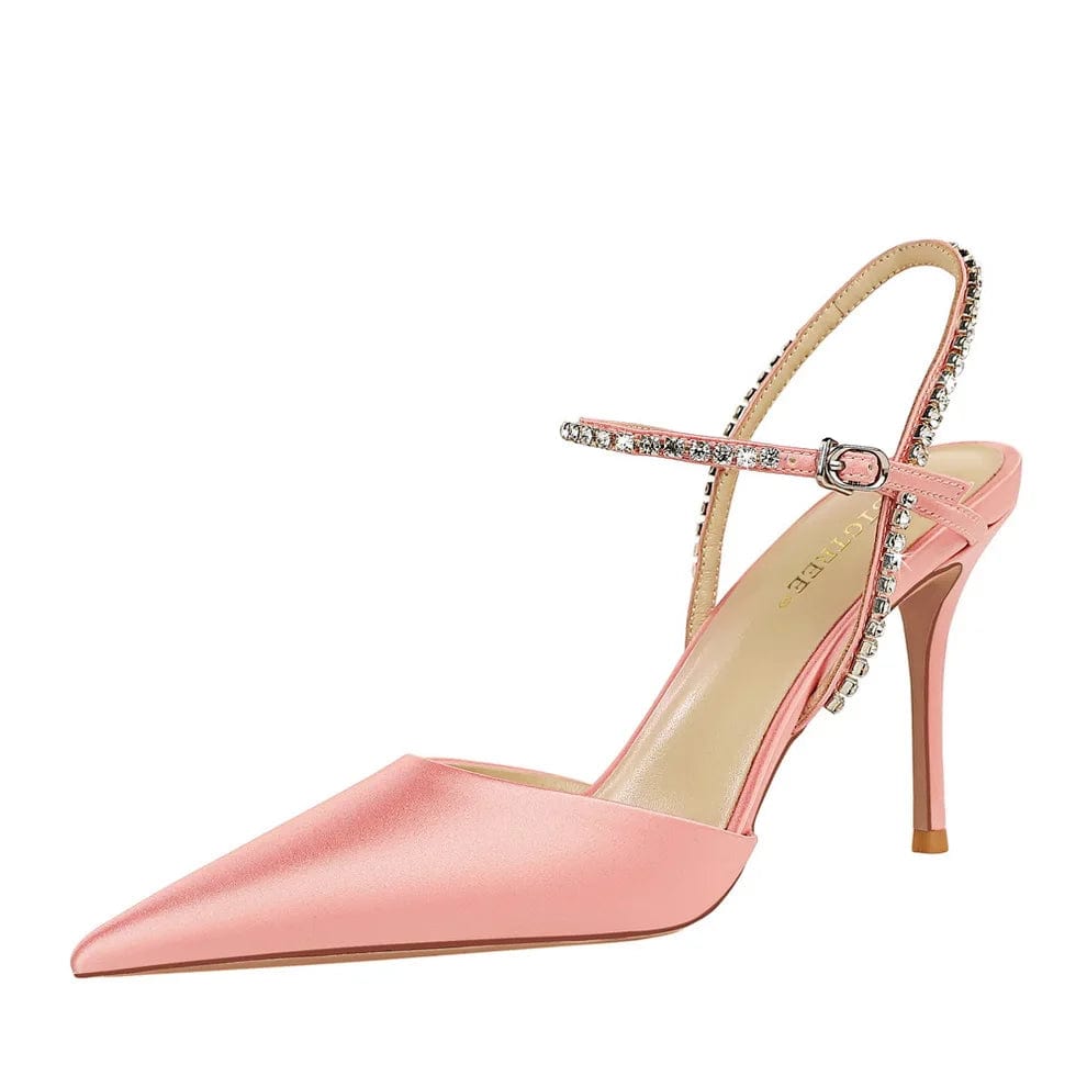 40 / Pink New Dress Shoes Party Banquet Stiletto High Heels Satin Hollow Summer Women's Shoes Rhinestones Heels For Ladies Sandals