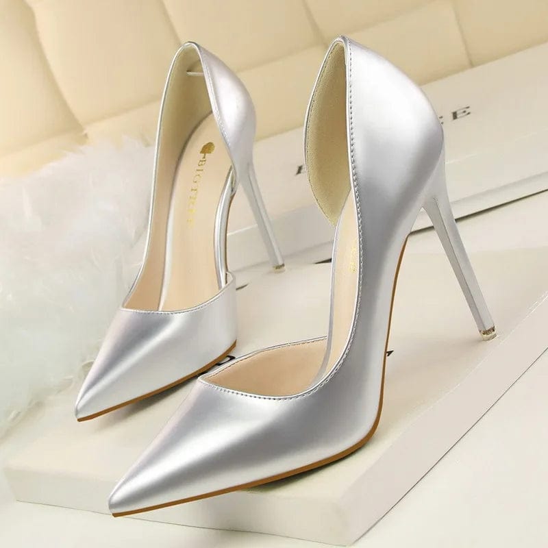 40 / silver New Women Korean Fashion simple Sexy high heels Slippers Shallow pointed mouth thin mature sexy women High Heel Sandals