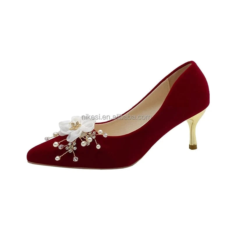 40 / Wine red 6cm Wholesale custom women's sandals high heels temperament shoes women's wedding pointy metal decoration dress shoes