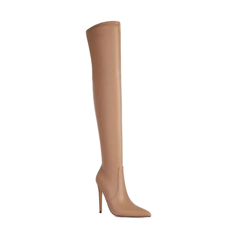 41 / apricot Sexy Wide Fit Size 46 Skintight Side Half-zip Pointed Toe Shoes Women's Thigh High Boots Over The Knee Long Booties Customized
