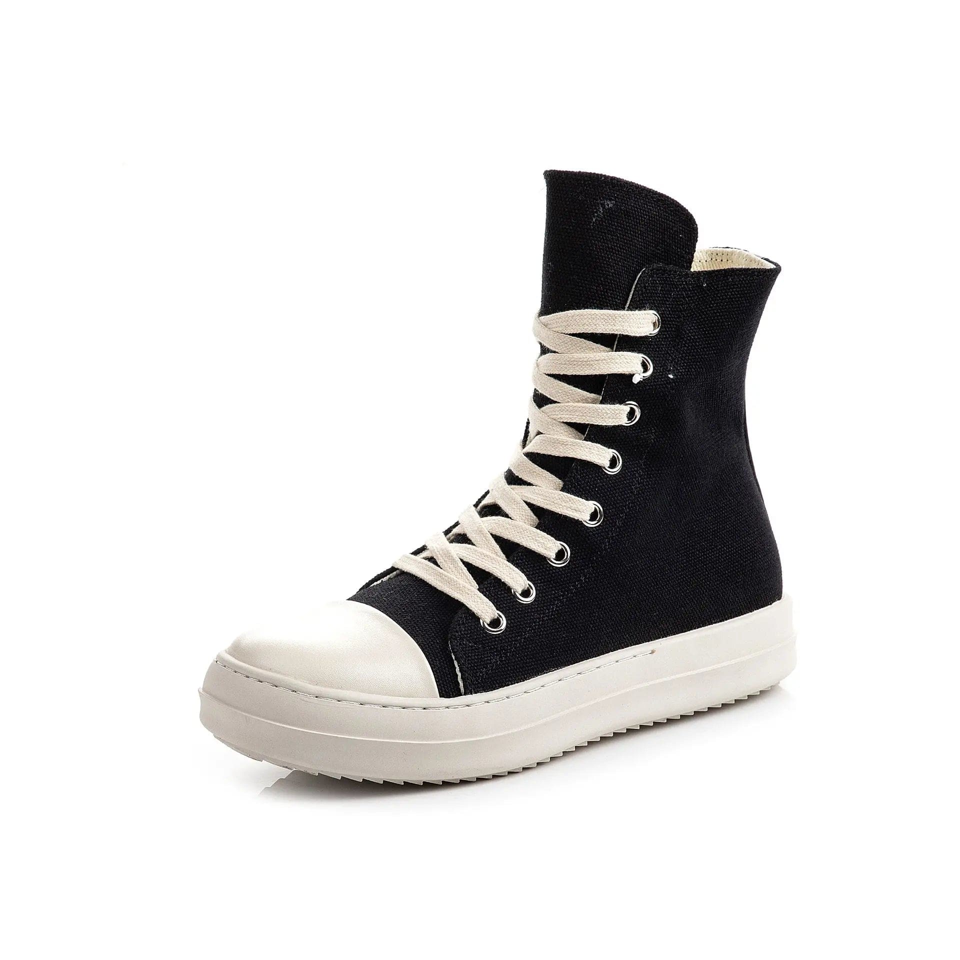 41 / black canvas BUSY GIRL Casual Canvas Shoes Luxury Trainers Ankle Lace Up Women Sneaker Zip High TOP Streetwear Flats Black Sneakers Boots