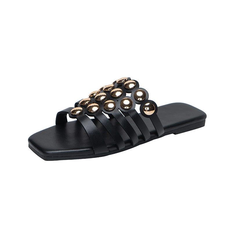 41 / black New ladies casual shoes studded flat slippers female head hollowed out sandals women slippers