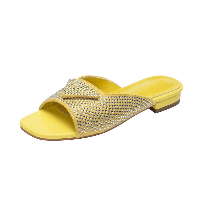 41 / Yellow ladies heels outside wearing low heeled sandals women's rhinestone block heel women's shoes wholesale slides slippers