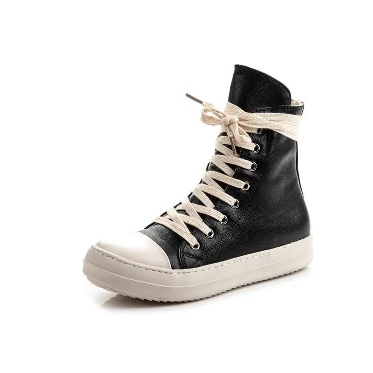 42 / black BUSY GIRL Casual Canvas Shoes Luxury Trainers Ankle Lace Up Women Sneaker Zip High TOP Streetwear Flats Black Sneakers Boots