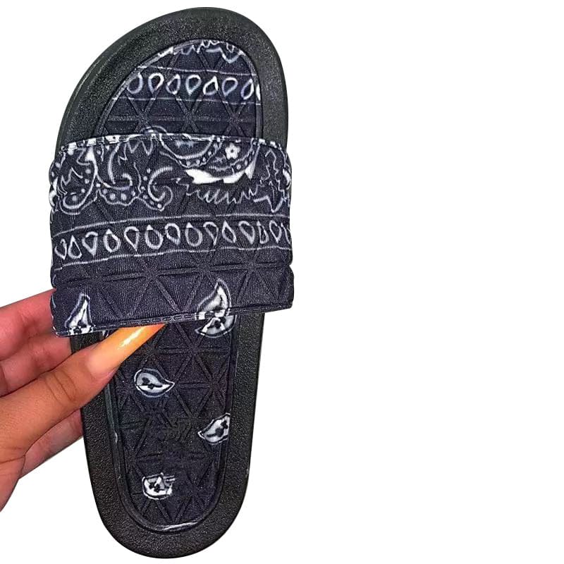 42 / black Custom Sandalias New Style Bandanna Women Bandana Slides Bandana Slippers