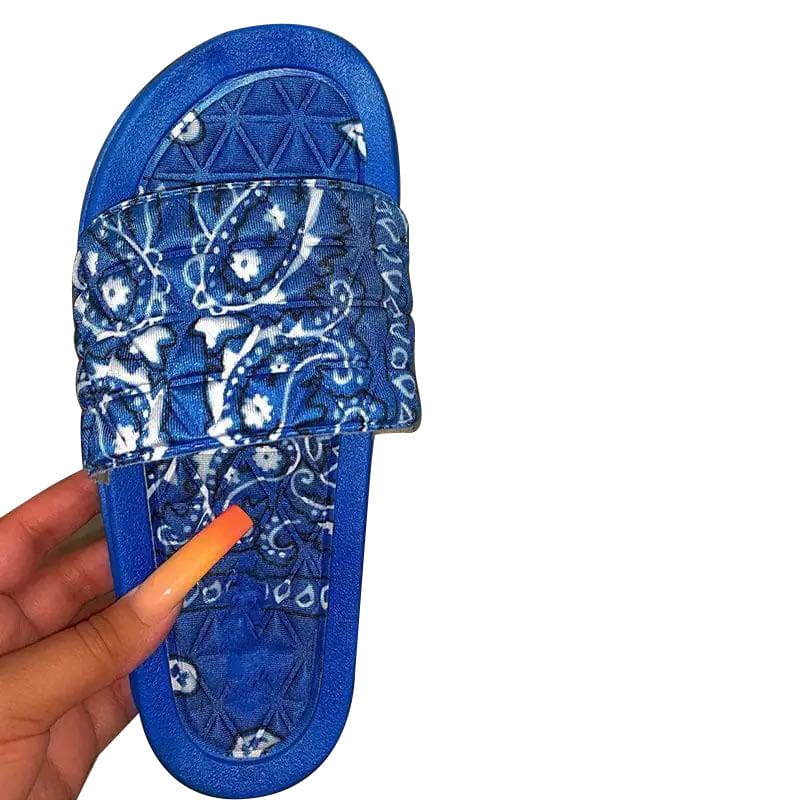 42 / Blue Custom Sandalias New Style Bandanna Women Bandana Slides Bandana Slippers