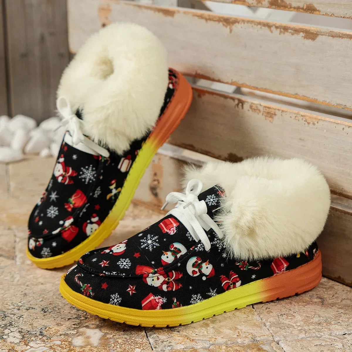 42 / Colorful Ladies Winter Print Luxury Female Fluffy Casual Short Boots Flat Fashion Fur Cotton Shoes Women Winter Furry Snow Boots
