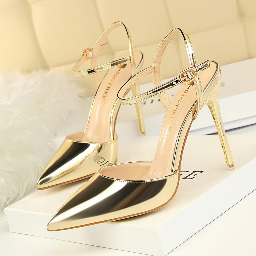42 / Gold S4681F  Simple stiletto super high heel shallow mouth pointed toe patent leather sexy  white women's wedding shoes