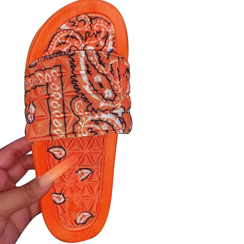 42 / Orange Custom Sandalias New Style Bandanna Women Bandana Slides Bandana Slippers