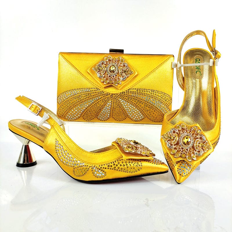 42 / SAB 3162-8 yellow New Party Shoes Bag Set Beautiful Handmade Pu italian Shoes to Match Bag Set High Quality Women Shoes With Bag Set