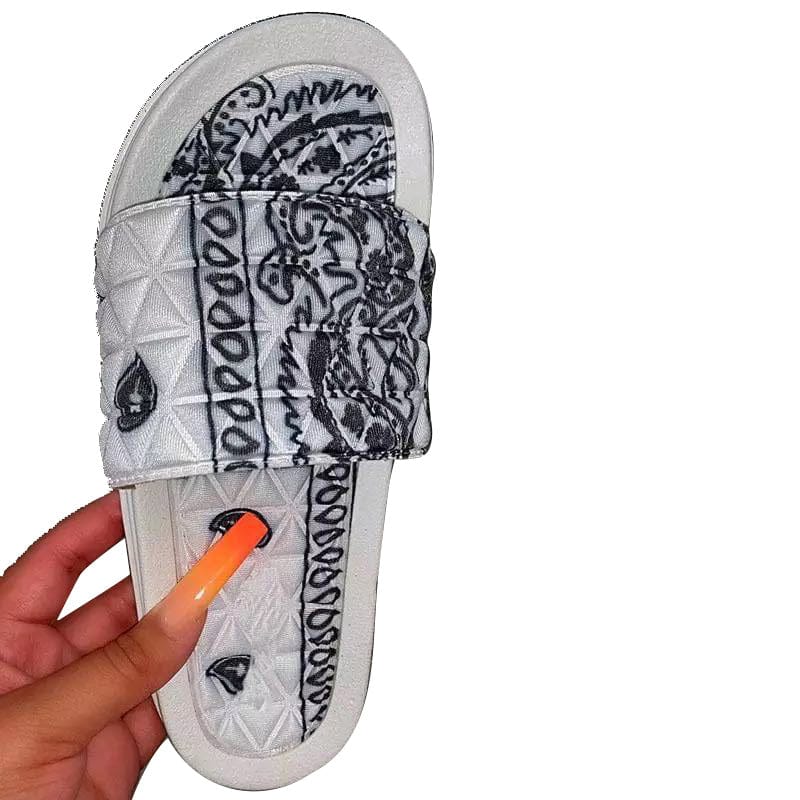 42 / White Custom Sandalias New Style Bandanna Women Bandana Slides Bandana Slippers