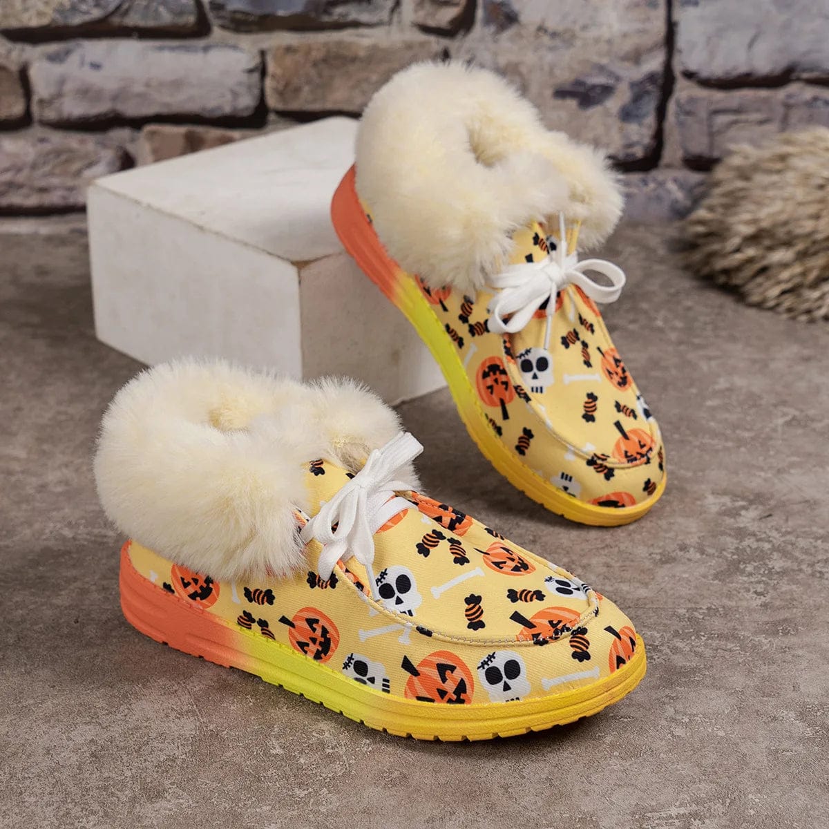 43 / Colorful New Winter Plush Snow Boots Christmas Cotton Shoes Warm Flat Heel Fluffy Fur Boots Women Shoes