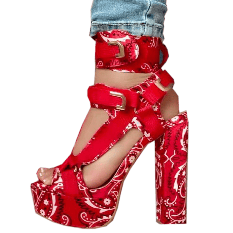 43 / Red 2022 new arrival women's sandals blue platform heelshigh heels shoes for women bandana sexy heels for women