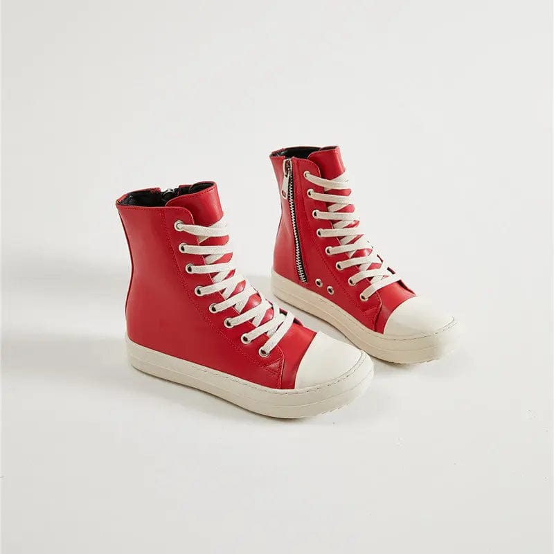 43 / Red BUSY GIRL Casual Canvas Shoes Luxury Trainers Ankle Lace Up Women Sneaker Zip High TOP Streetwear Flats Black Sneakers Boots