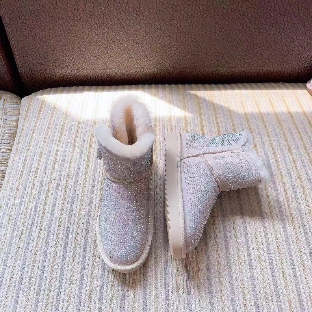 44 / 1 women warm soft Thick bottom Plush for ladies multi color winter shoes cow leather faux sheep fur with bow cute snow boots