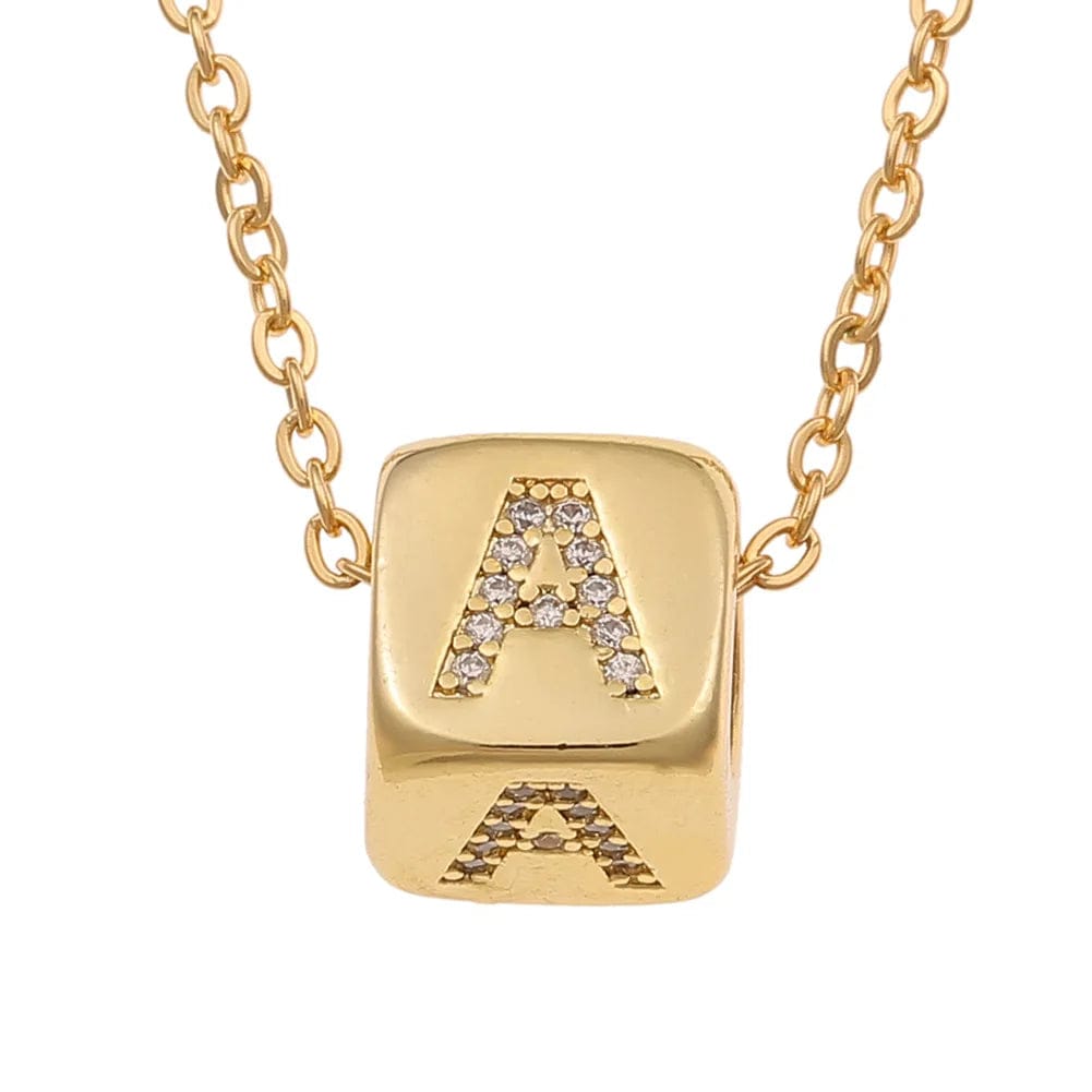 45+5CM / A (including chain) diy copper micro-encrusted square English letter pendant necklace 18K Gold Plated Necklace jewelry