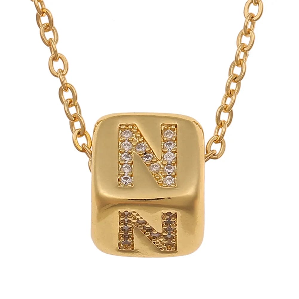 45+5CM / N (including chain) diy copper micro-encrusted square English letter pendant necklace 18K Gold Plated Necklace jewelry