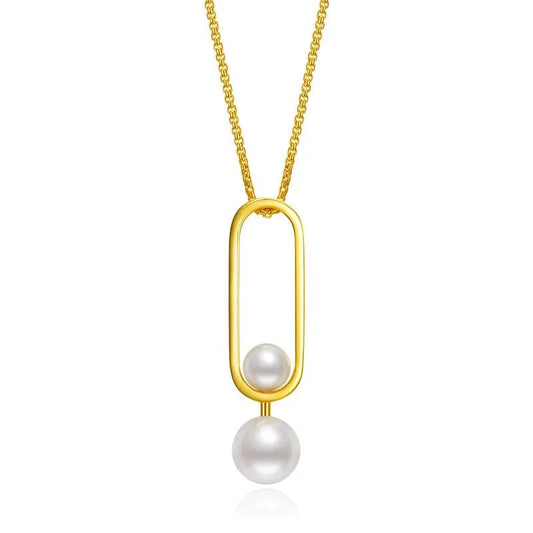 45cm+5cm / Gold OEM&ODM High Quality Necklace Venetian Pearl Pendant Geometry Gold Color Jewelry Silver Plated Necklace