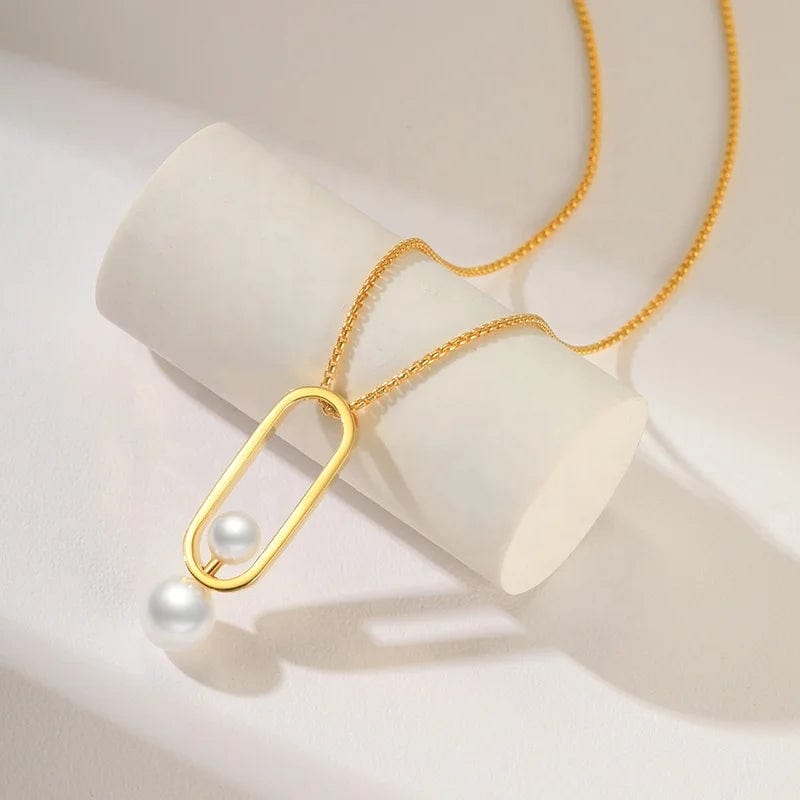 45cm+5cm / Gold OEM&ODM High Quality Necklace Venetian Pearl Pendant Geometry Gold Color Jewelry Silver Plated Necklace