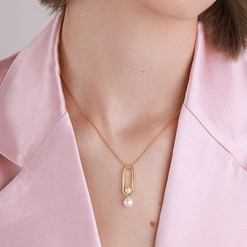 45cm+5cm / Gold OEM&ODM High Quality Necklace Venetian Pearl Pendant Geometry Gold Color Jewelry Silver Plated Necklace