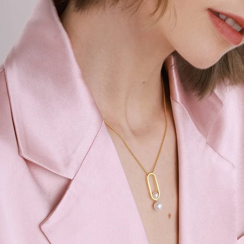 45cm+5cm / Gold OEM&ODM High Quality Necklace Venetian Pearl Pendant Geometry Gold Color Jewelry Silver Plated Necklace