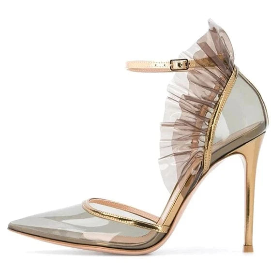 46 / Grey Ladies European and American Fashion Transparent PVC Stiletto Heel Party Shoes Large Size 45