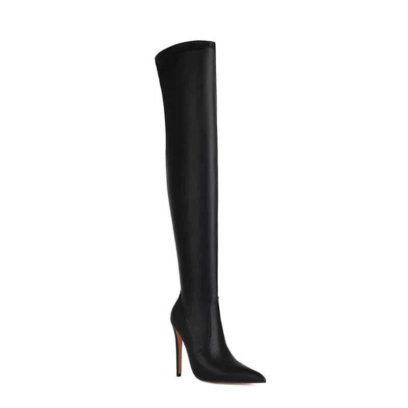 47 / Black Sexy Wide Fit Size 46 Skintight Side Half-zip Pointed Toe Shoes Women's Thigh High Boots Over The Knee Long Booties Customized