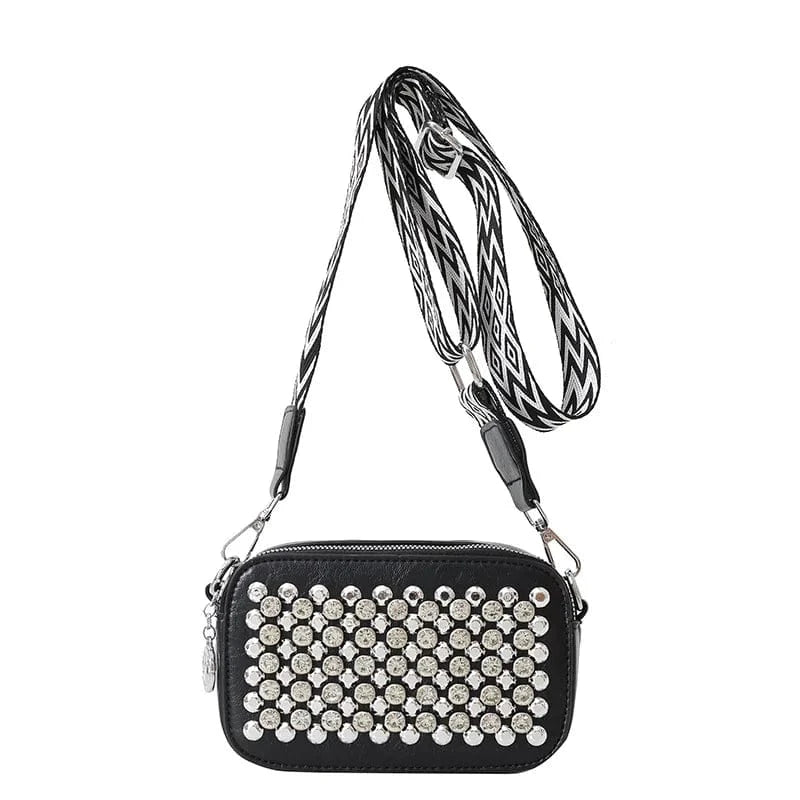 4890 Black Camera Shaped Trend Rivets Rhinestone Square Bag Chain Shoulder Bag Luxury Design Shoulder Crossbody Bag Diamond Coin Purse