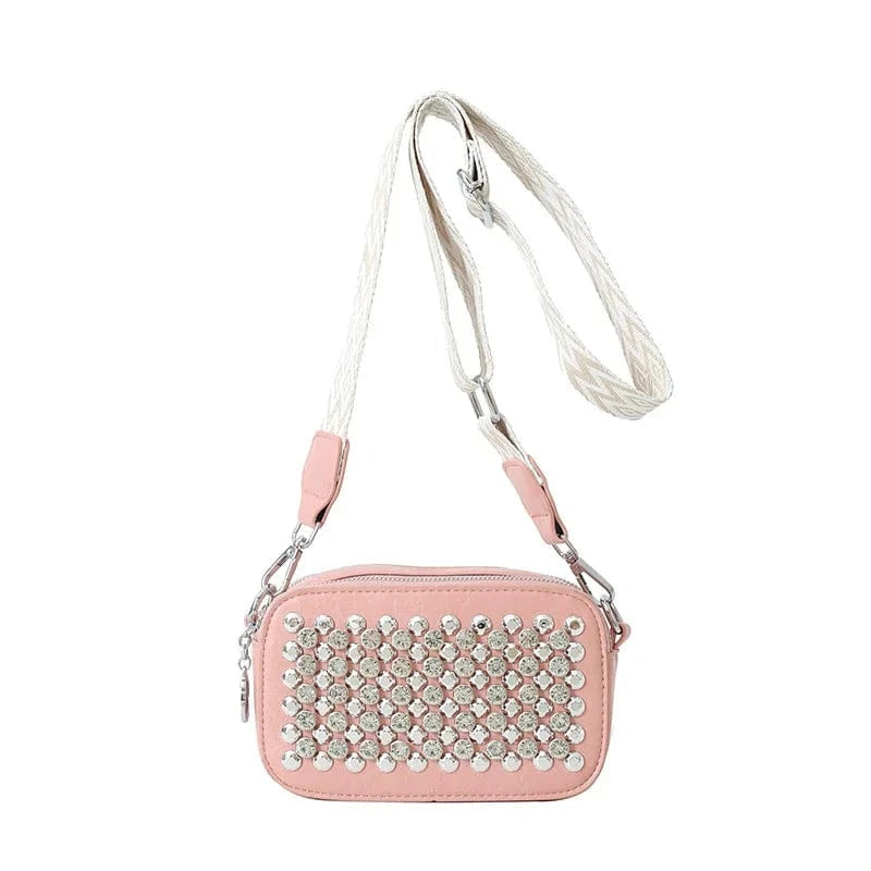 4890 Pink Camera Shaped Trend Rivets Rhinestone Square Bag Chain Shoulder Bag Luxury Design Shoulder Crossbody Bag Diamond Coin Purse