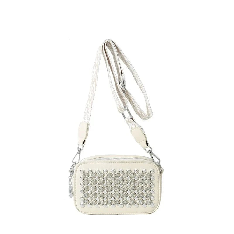 4890 White Camera Shaped Trend Rivets Rhinestone Square Bag Chain Shoulder Bag Luxury Design Shoulder Crossbody Bag Diamond Coin Purse