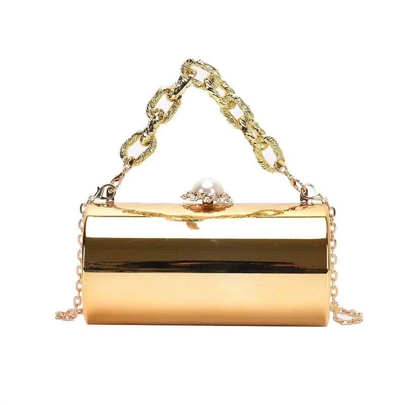 4918 Gold European High-end Luxury Women Party Evening Bags Designer Chain Cylinder Messenger Bag Pearl Lock Acrylic Clutch PVC Handbags