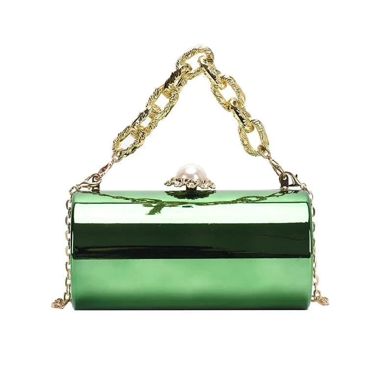 4918 Green European High-end Luxury Women Party Evening Bags Designer Chain Cylinder Messenger Bag Pearl Lock Acrylic Clutch PVC Handbags