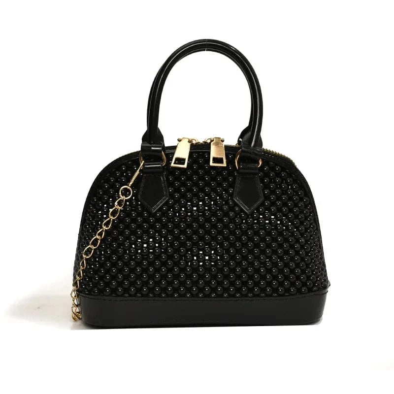 4979 Black Small PVC Waterproof Black White Jelly Handbag Fashion Shell Shoulder Bag Beading Pattern Crossbody Bags Summer Beach Totes