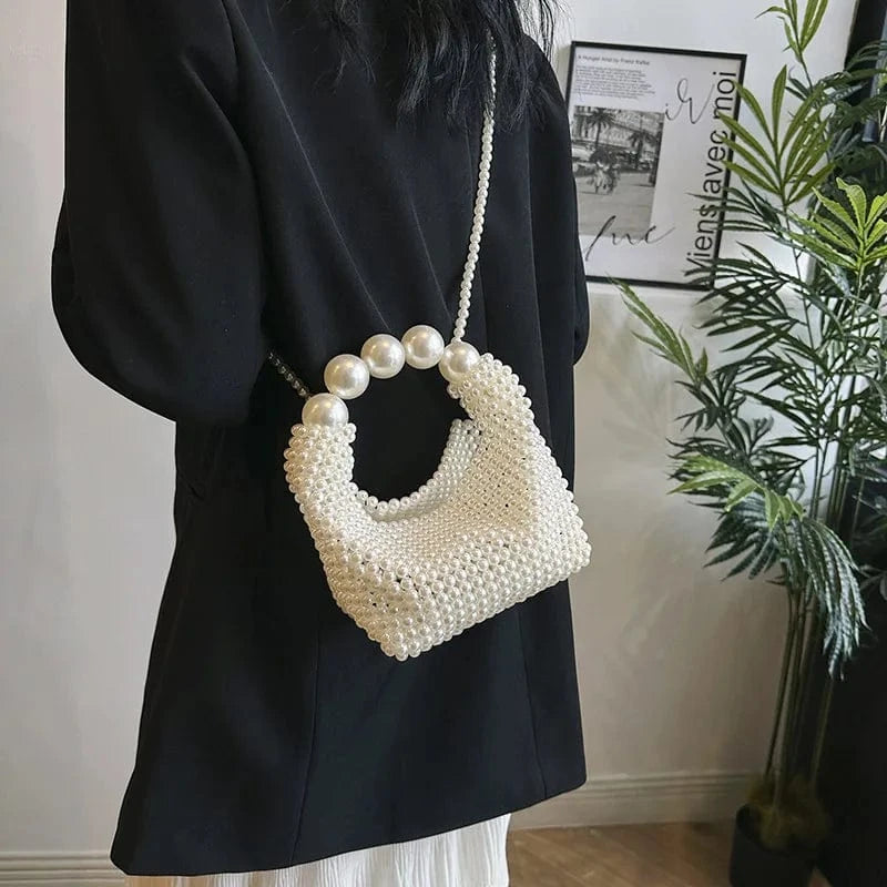4980 White Women Pearl Handmade Beaded Pouch Totes Evening Bags Clutch Wallet Magic Handbags Ladies Wedding Bridal Handbag Party Purse Bag
