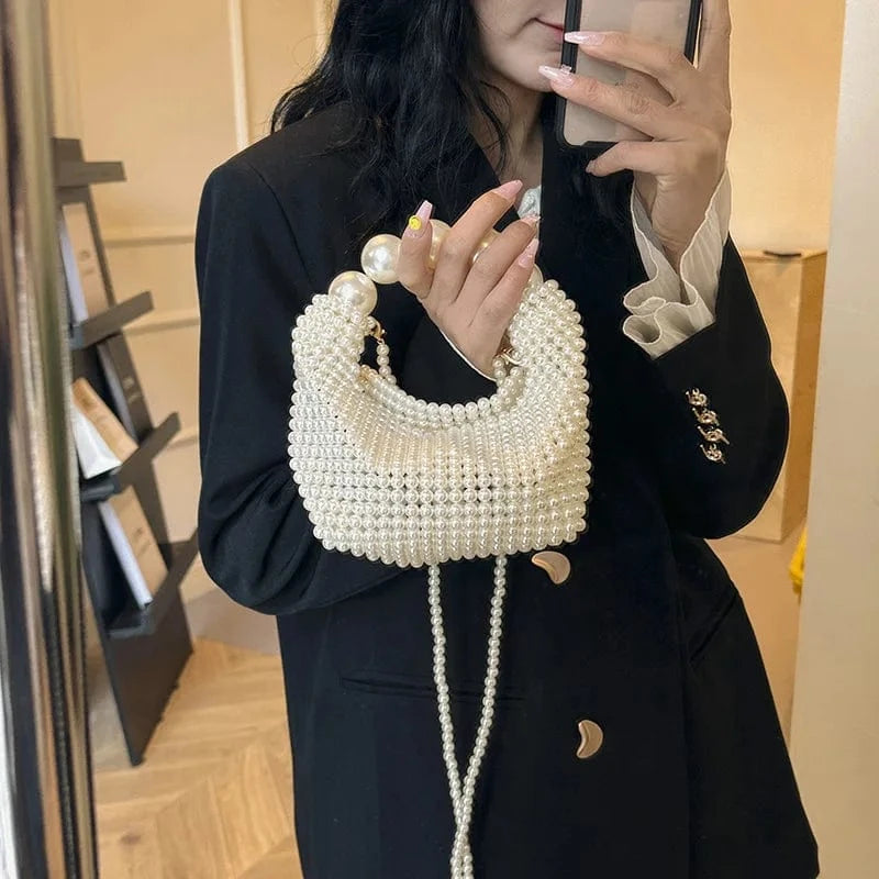 4980 White Women Pearl Handmade Beaded Pouch Totes Evening Bags Clutch Wallet Magic Handbags Ladies Wedding Bridal Handbag Party Purse Bag