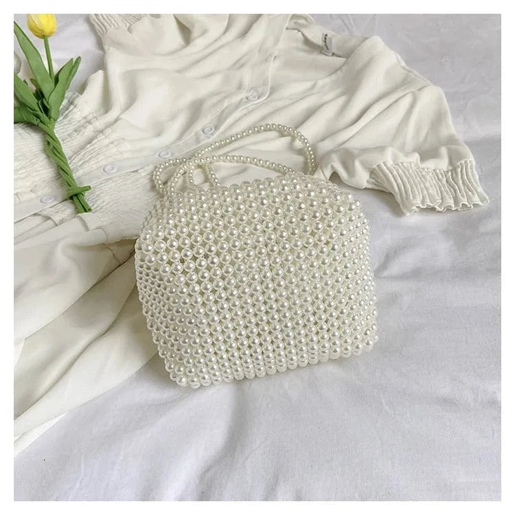 4980 White Women Pearl Handmade Beaded Pouch Totes Evening Bags Clutch Wallet Magic Handbags Ladies Wedding Bridal Handbag Party Purse Bag