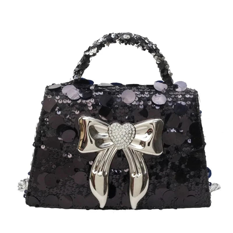 4981 Black Fashion Silver Rhinestone Bow Handbags Women New Elegant Boutique Glittering Sequin Crossbody Bags Ladies Purse High Quality
