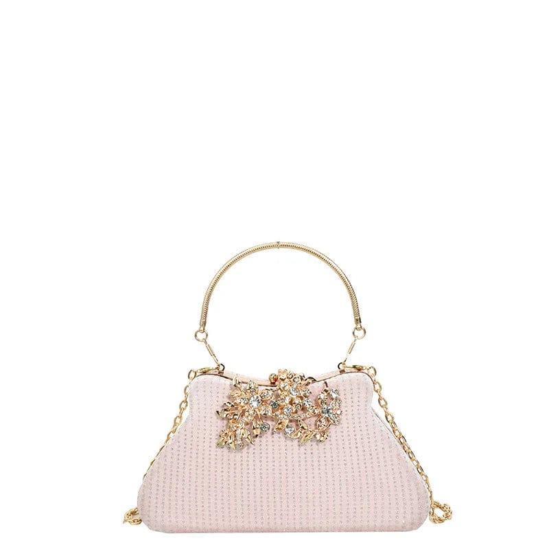 4984 Pink New Hardware Diamond Leaves Lock Rhinestone Dinner Party Evening Dress Elegance Handheld Women's Bag Shining Crystal Clutch