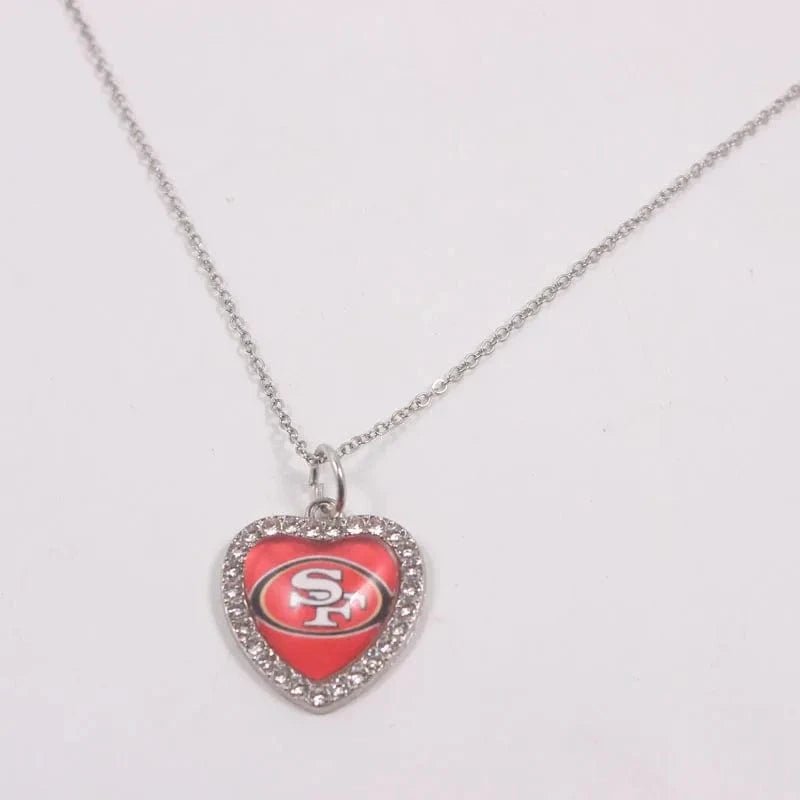 49ers New Arrival 32 designs rhinestone heart American football pendant charms accessories stainless steel necklace heart necklace