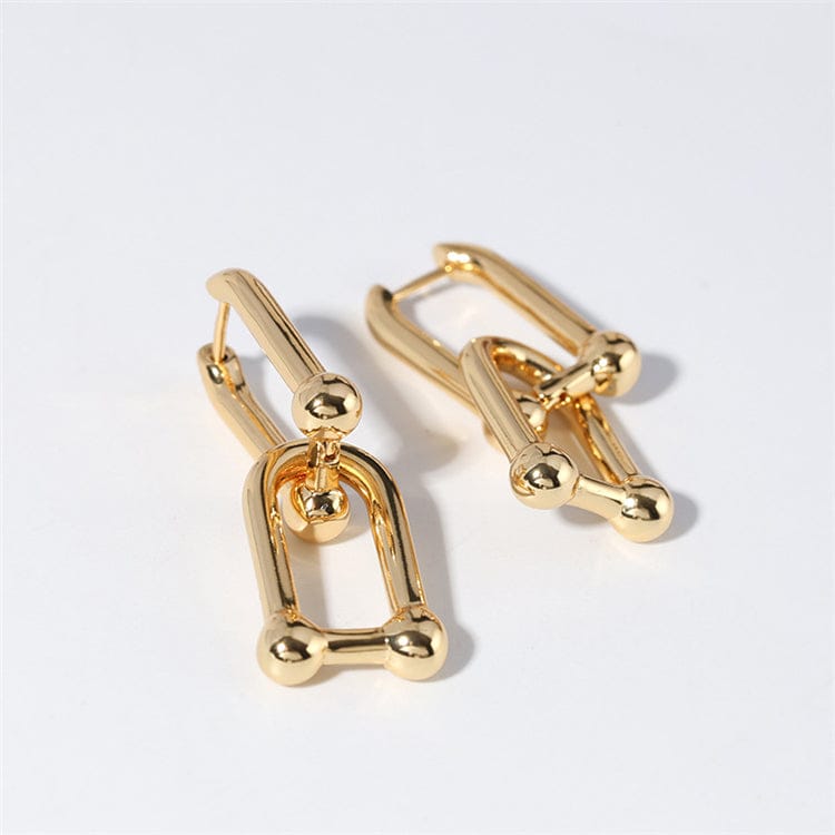 4CM / Gold Aimgal Fashion short chain earrings earrings gold-plated U-shaped double buckle earrings for men and women