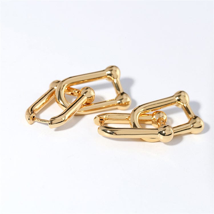 4CM / Gold Aimgal Fashion short chain earrings earrings gold-plated U-shaped double buckle earrings for men and women