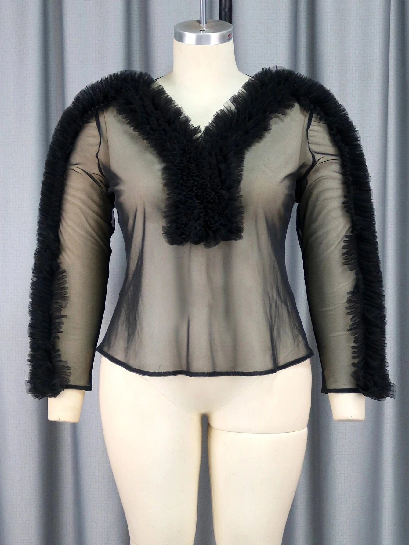4XL / Black Wholesale Factory Customize V Neck Sexy See Through Mesh Women Blouses