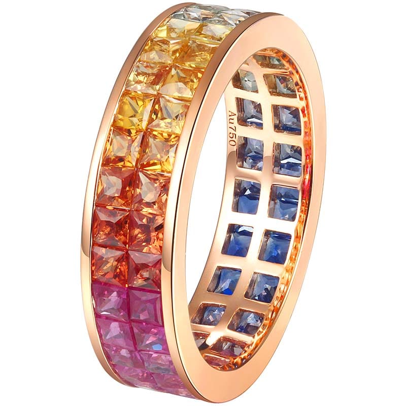 5 / Natural Sapphire personalized ring natural colored sapphire genuine 18k solid gold charms rainbow princess stone rings