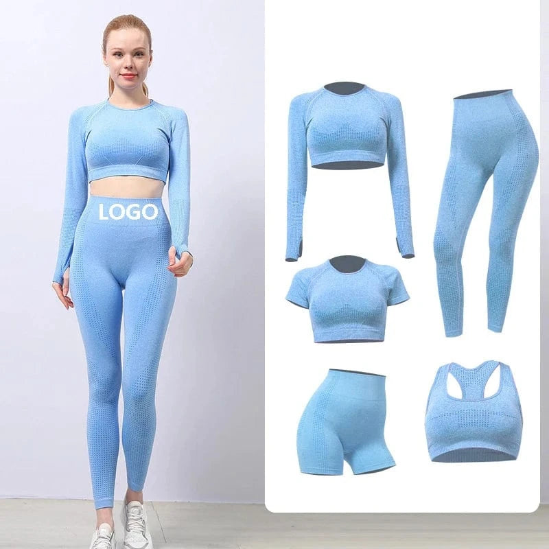 5 Piece Yoga sets Fitness Women Long Sleeve Crop Tank Top Outfit Bra Fitness Running Yoga legging short Active wear For women's