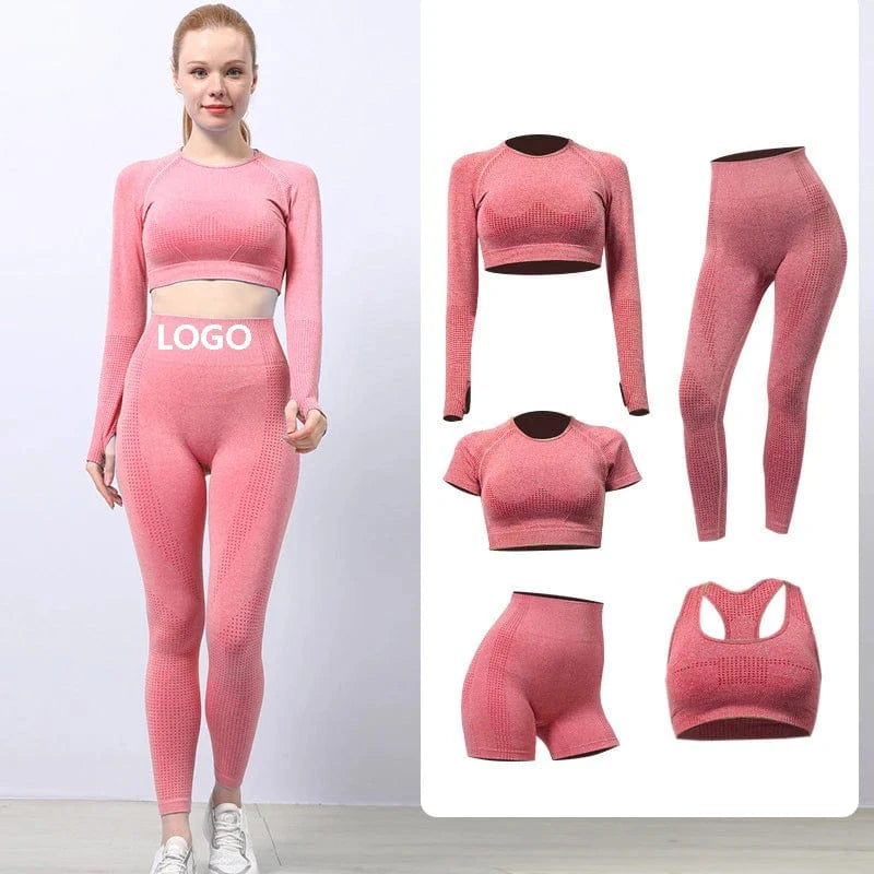 5 Piece Yoga sets Fitness Women Long Sleeve Crop Tank Top Outfit Bra Fitness Running Yoga legging short Active wear For women's