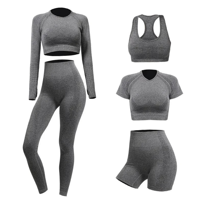 5 Piece Yoga sets Fitness Women Long Sleeve Crop Tank Top Outfit Bra Fitness Running Yoga legging short Active wear For women's